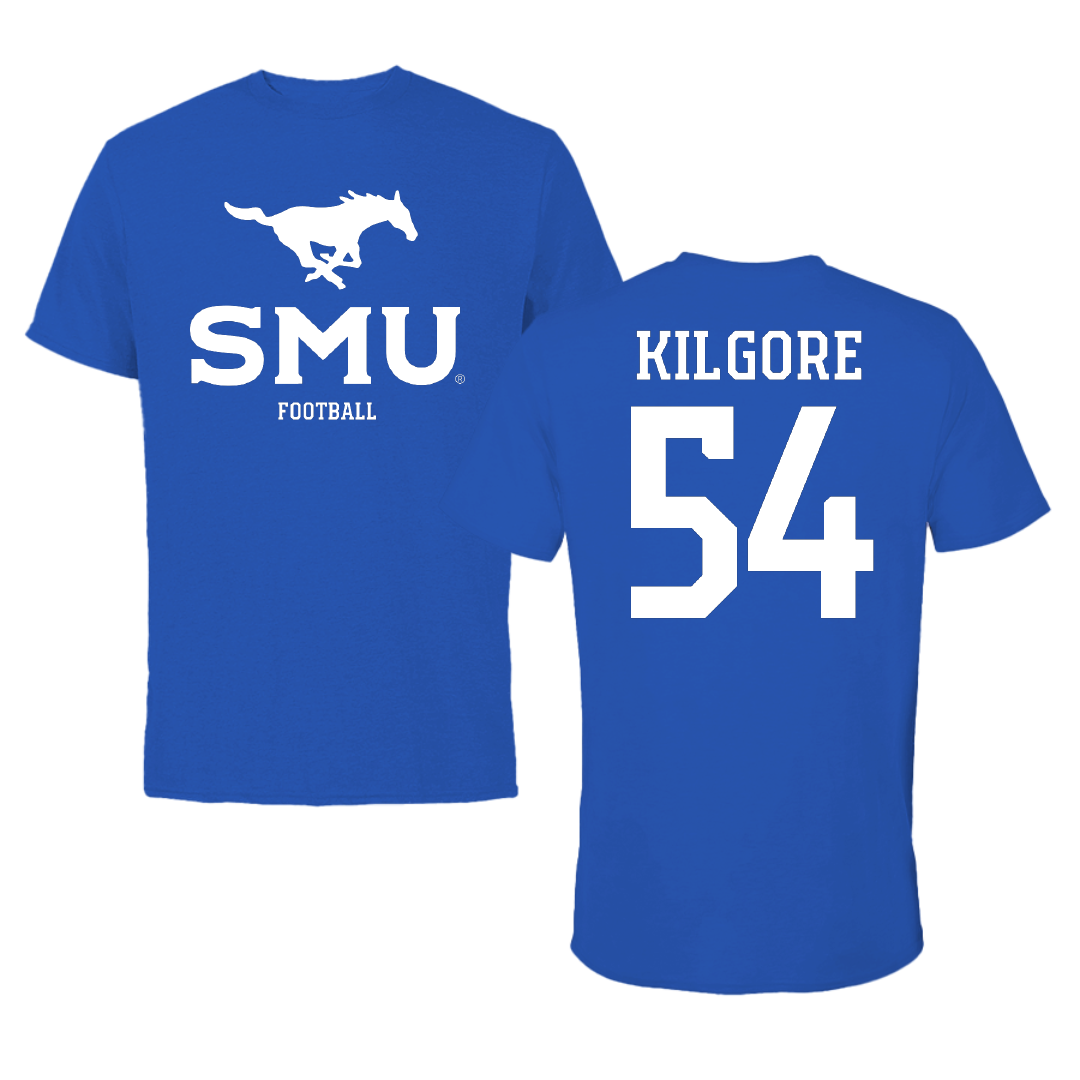Southern Methodist University Football Blue Mascot Performance Tee - #54 Alex Kilgore