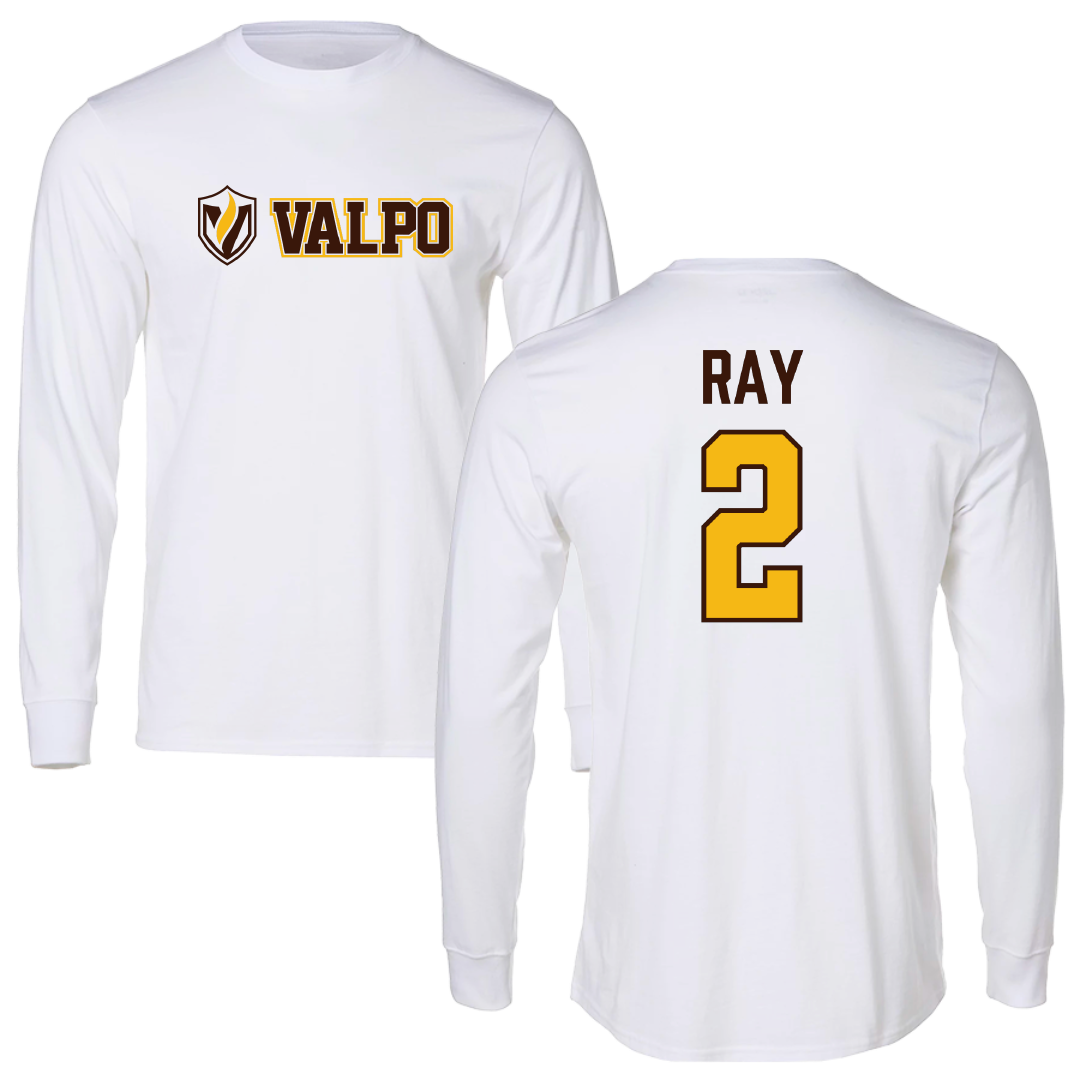 Valparaiso University Baseball White Performance Long Sleeve - #2 Cayden Ray
