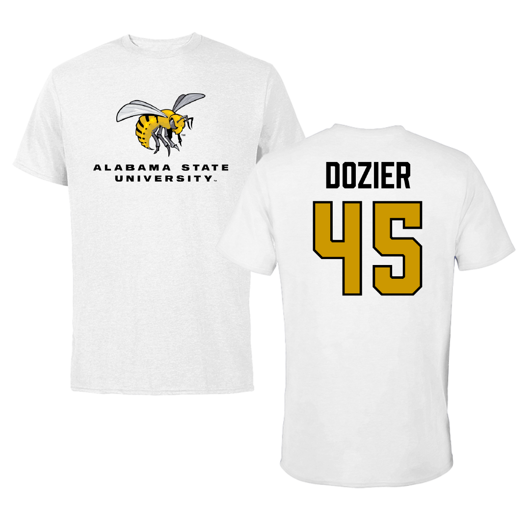 Alabama State University Football White Performance Tee - #45 Rico Dozier