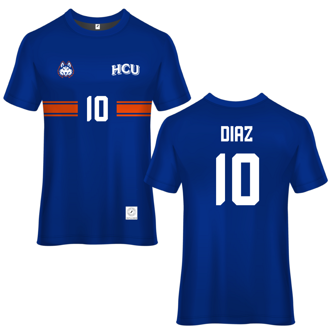 Houston Christian University Blue Soccer Jersey - #10 Jasmine Diaz