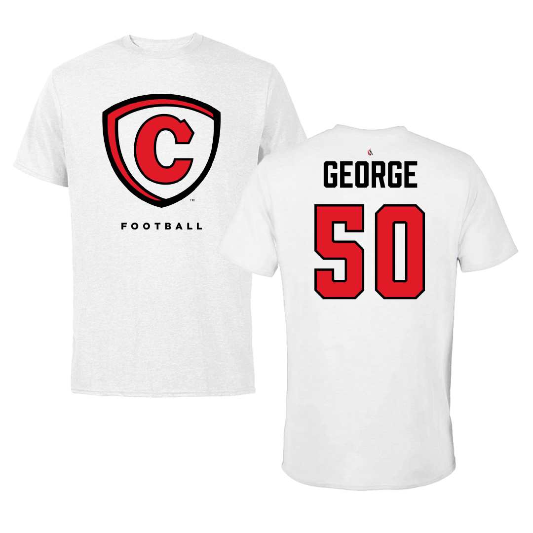 Carthage College Football White Performance Tee - #50 Jayden George