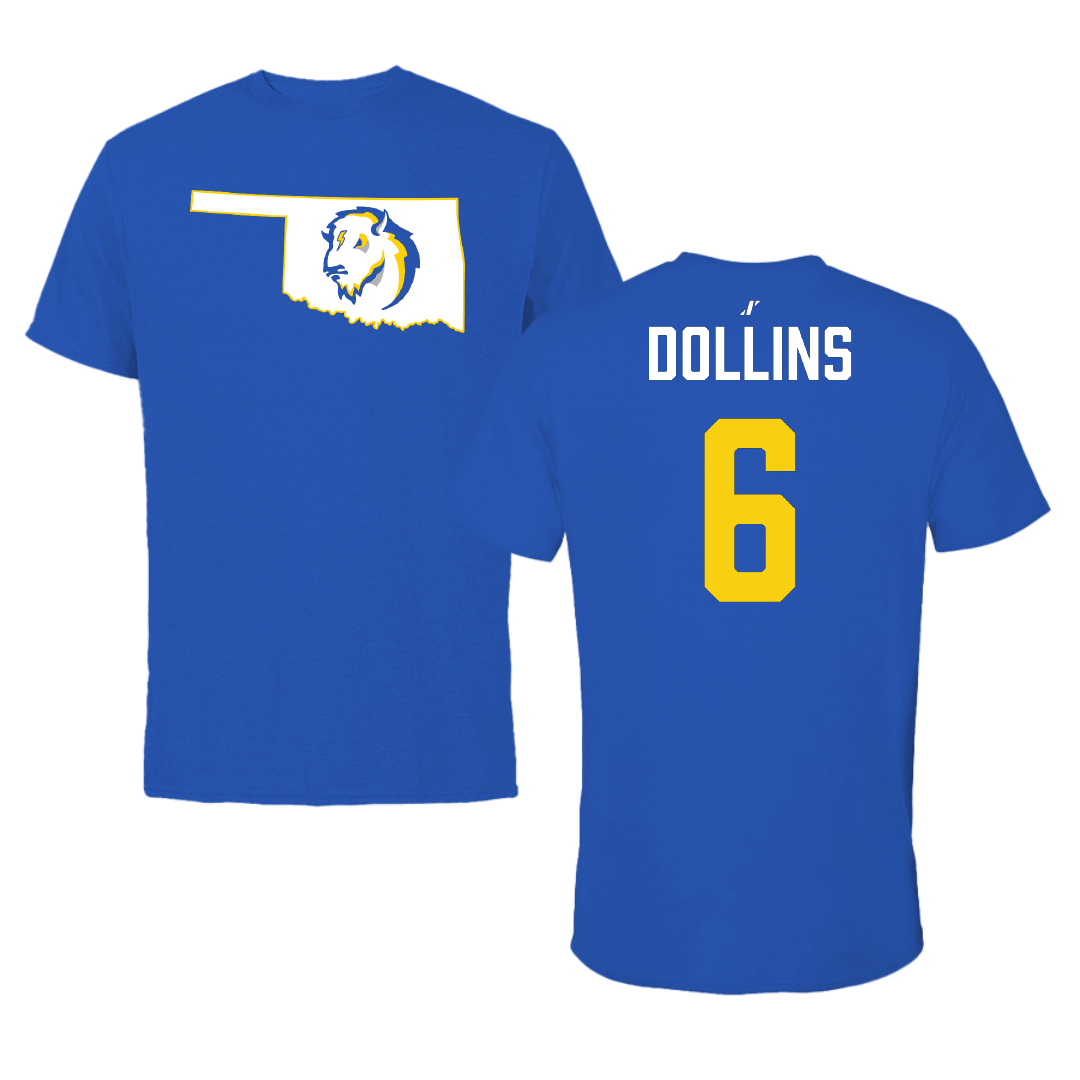 Southeastern Oklahoma State University Baseball Blue State Performance Tee - #6 Gage Dollins