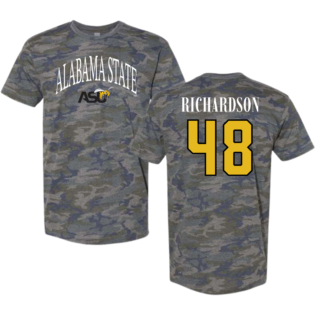 Alabama State University Football Vintage Camo Tee - #48 Myles Richardson