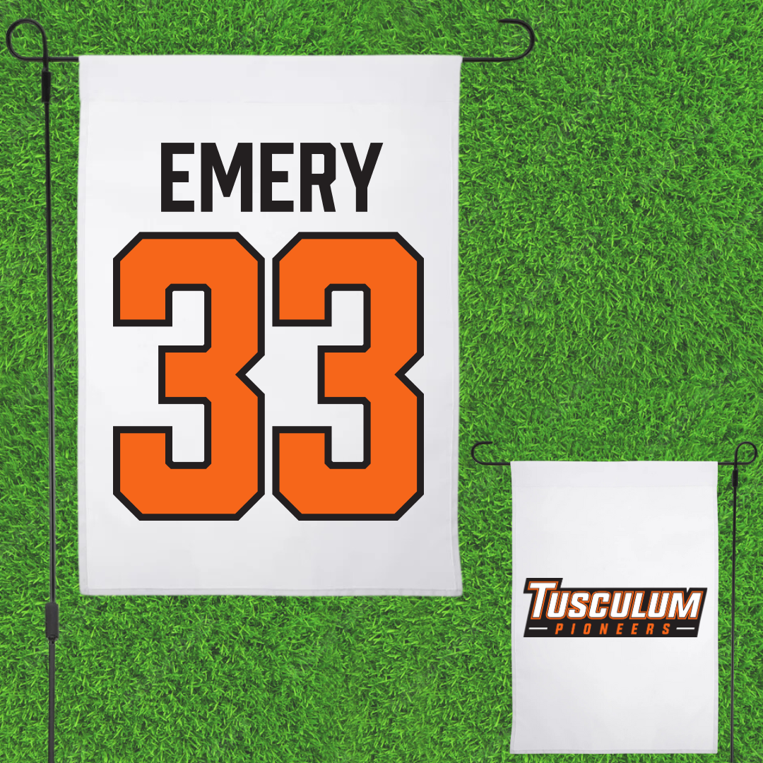 Tusculum University Baseball White Garden Flag - #33 Cooper Emery