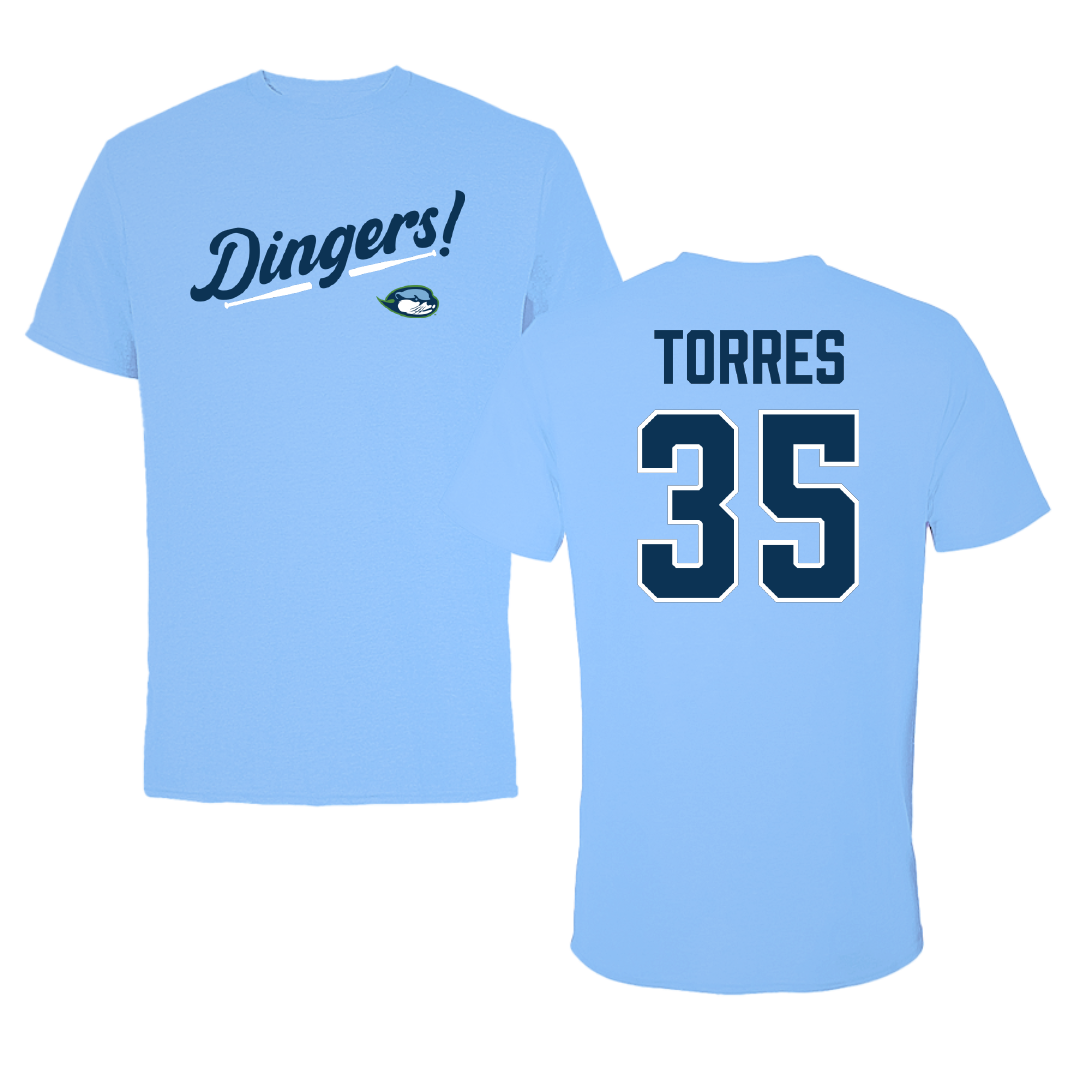 Cal State Monterey Bay Baseball Carolina Blue Dingers Tee - #35 Mitchell Torres