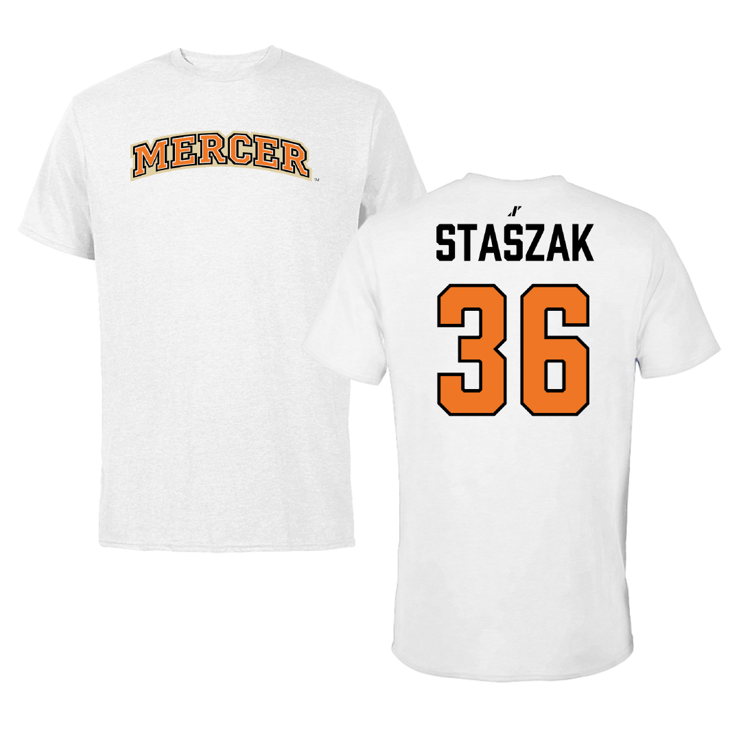 Mercer University Baseball White Performance Tee - #36 Nick Staszak