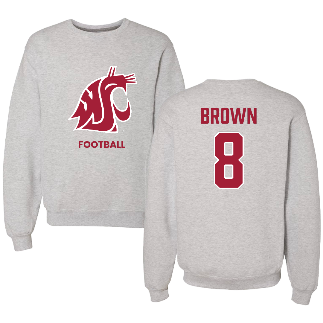 Washington State University Football Light Gray Crewneck - #8 Nylan Brown