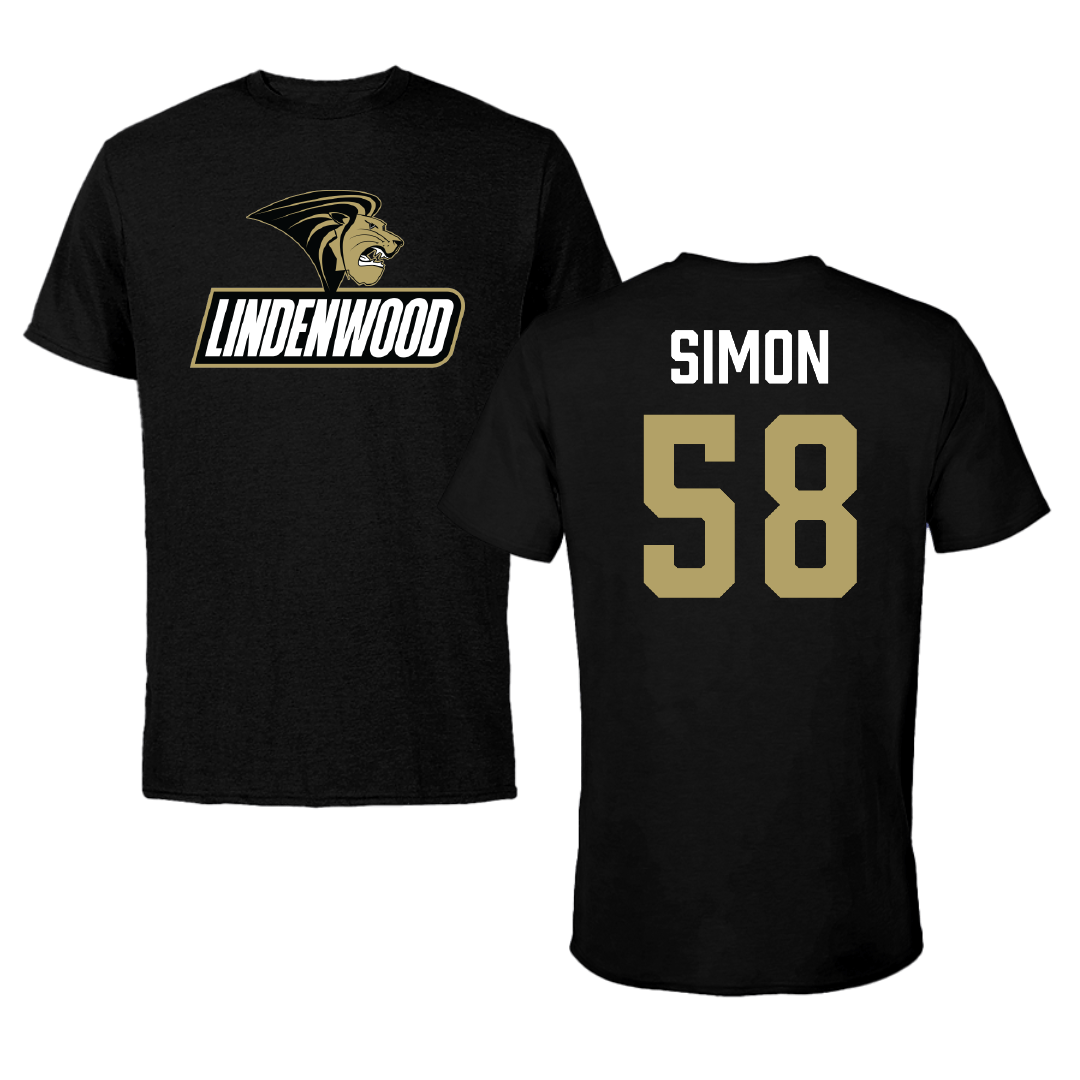 Lindenwood University Football Black Tee - #58 Daniel Simon