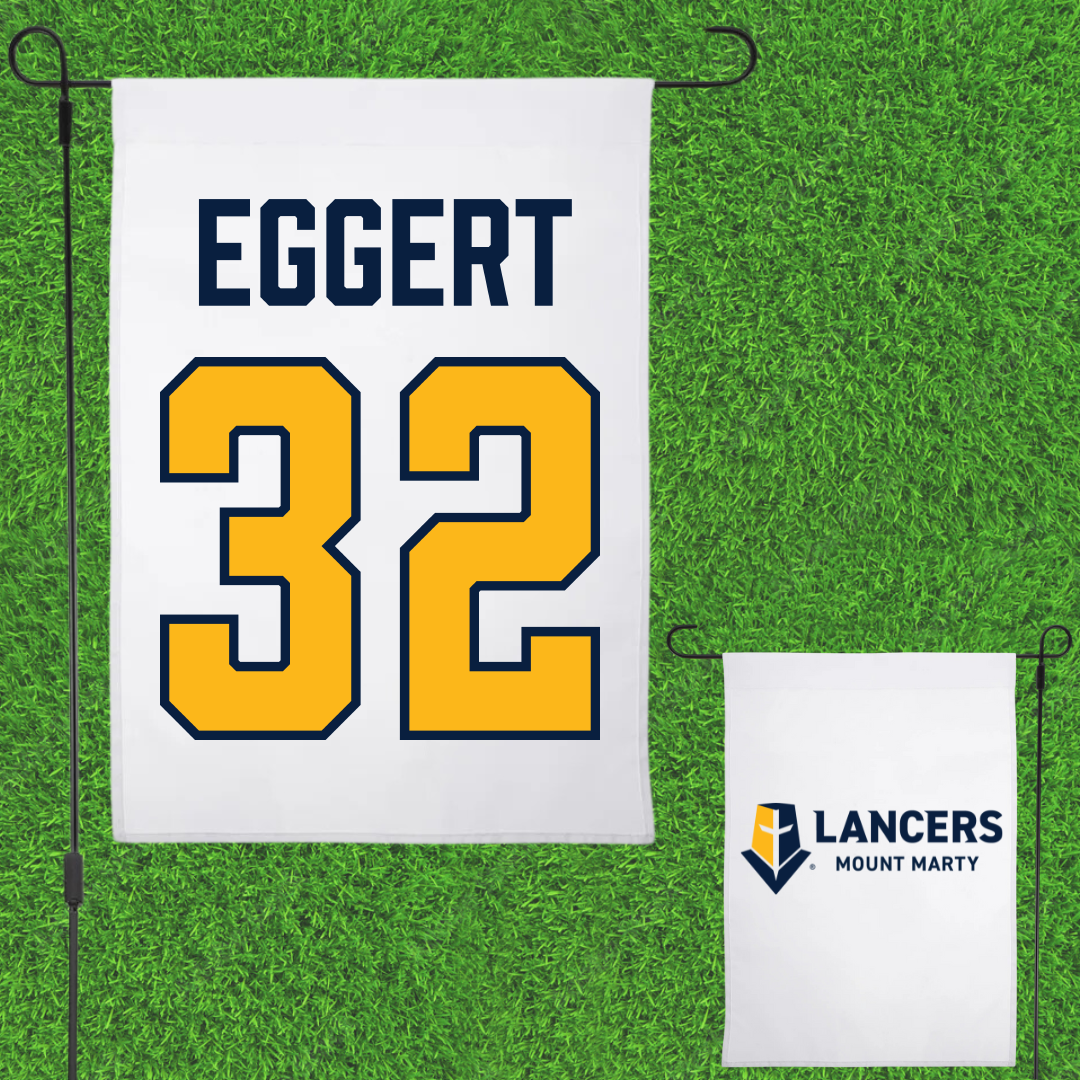 Mount Marty University Football White Garden Flag - #32 Noah Eggert