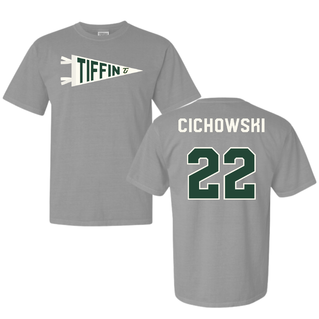 Tiffin University Soccer Light Gray Pennant Comfort Colors Tee - #22 Turner Cichowski