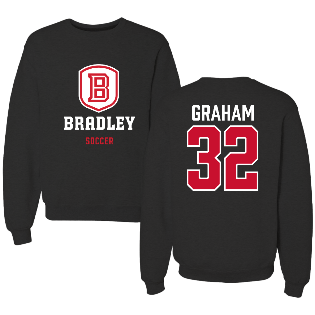 Bradley University Soccer Black Block Crewneck - #32 Thomas Graham