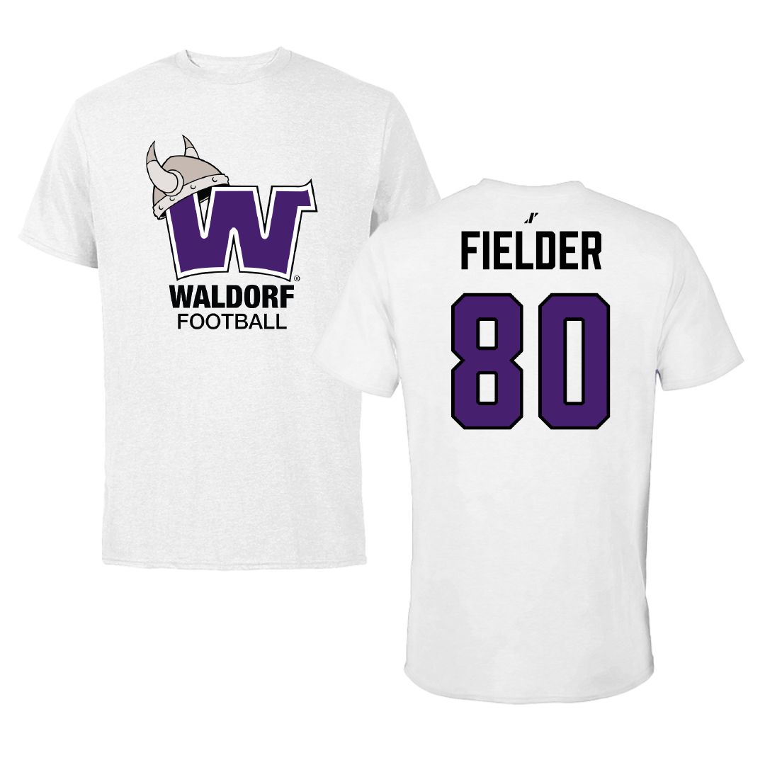 Waldorf University Football White Football Performance Tee - #80 Ahmir Fielder