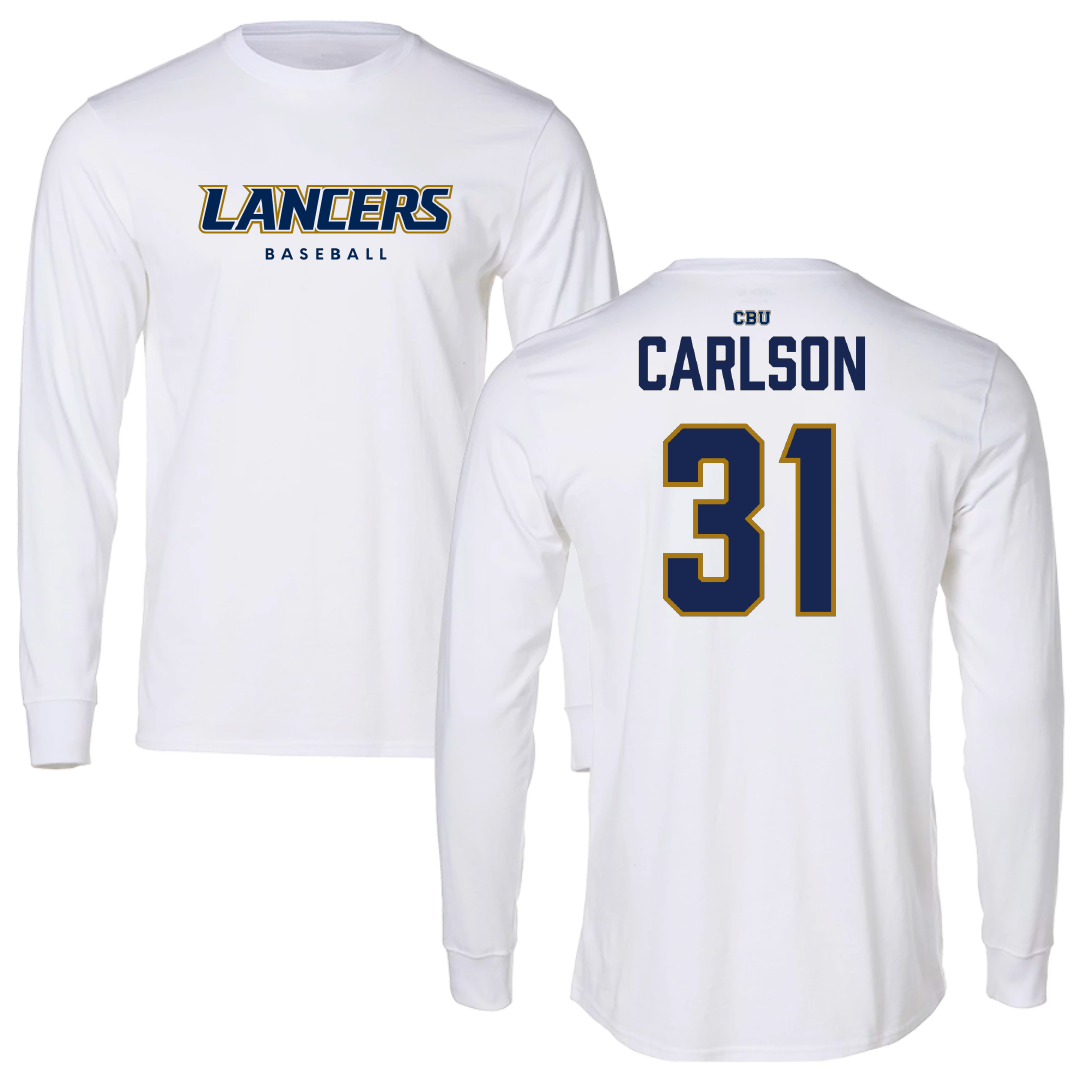 California Baptist University Baseball White Performance Long Sleeve - #31 John Carlson
