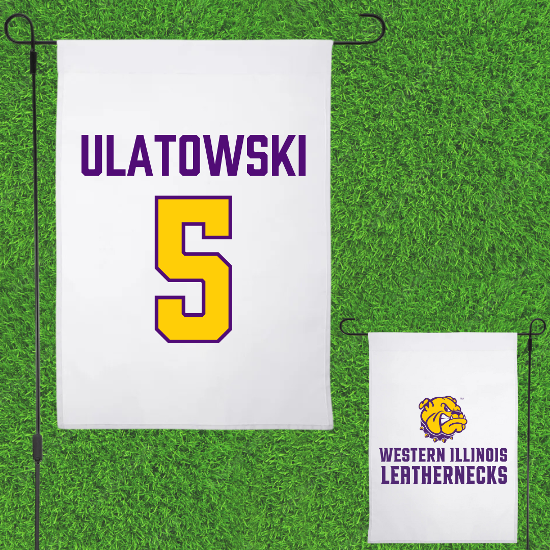 Western Illinois University Volleyball White Garden Flag - #5 Grace Ulatowski