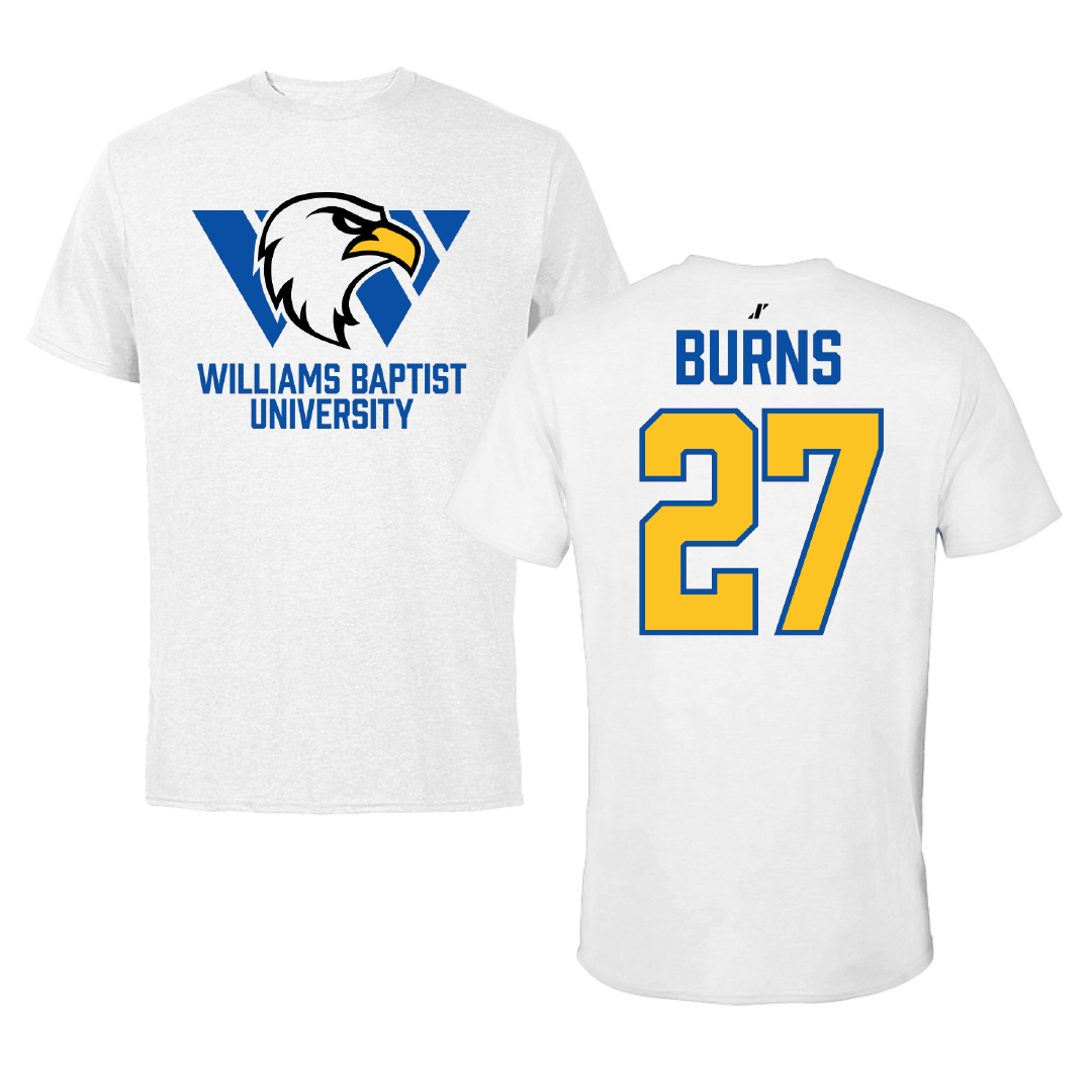 Williams Baptist University Baseball White Performance Tee - #27 Noah Burns