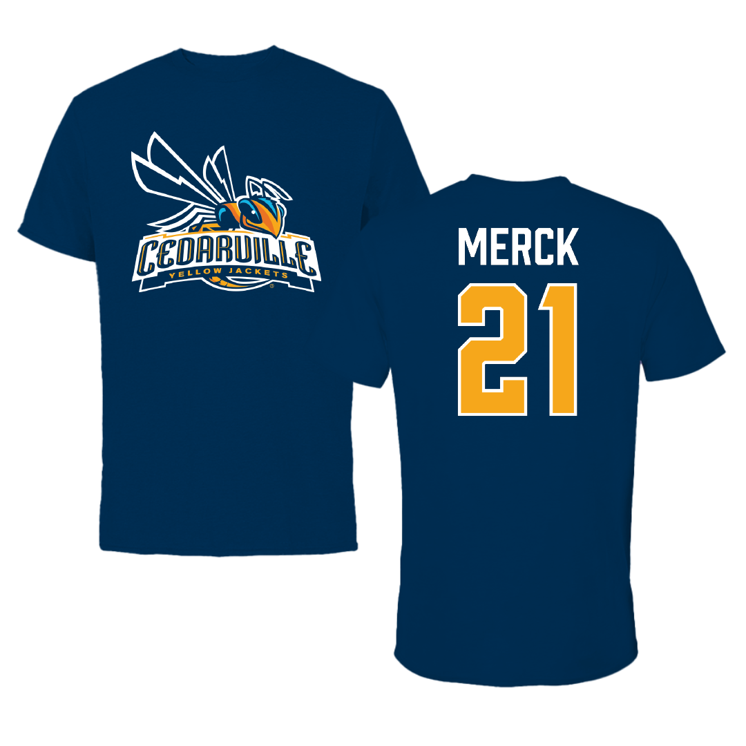 Cedarville University Soccer (M) Navy Tee - #21 Eddie Merck