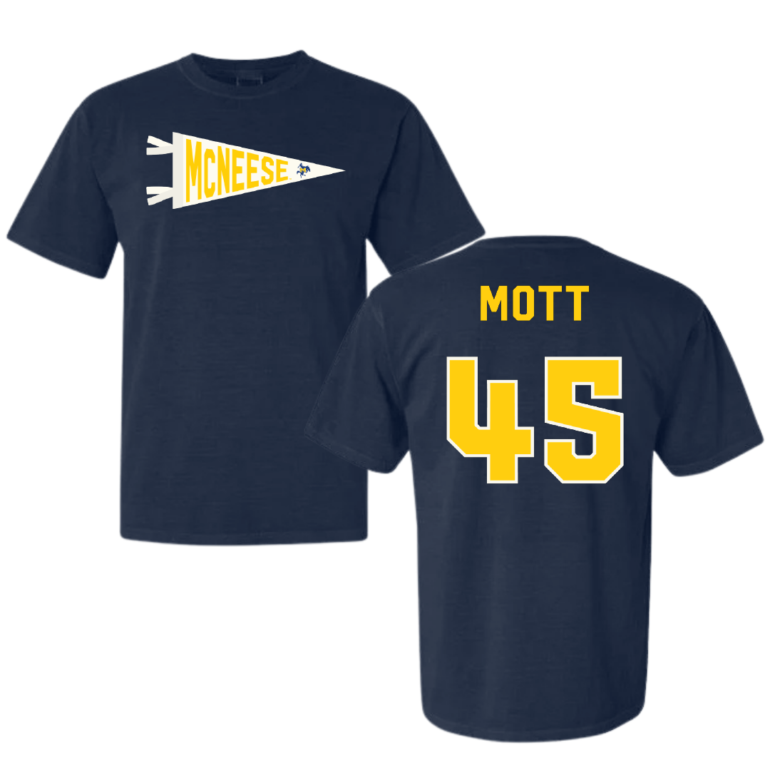 McNeese State University Baseball Navy Pennant Comfort Colors Tee - #45 Marcus Mott