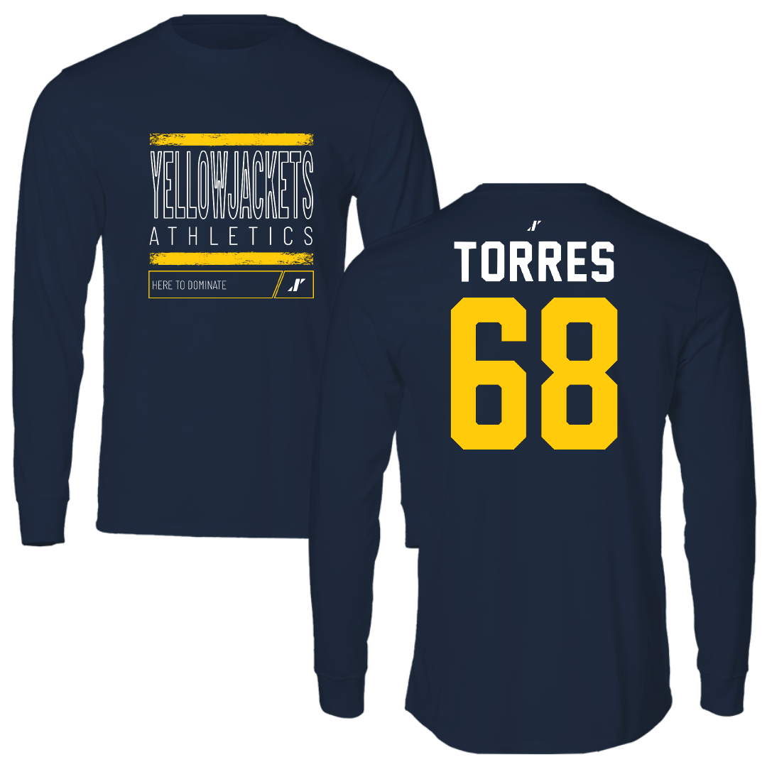 Graceland University Football Navy Dominate Long Sleeve - #68 Richard Torres