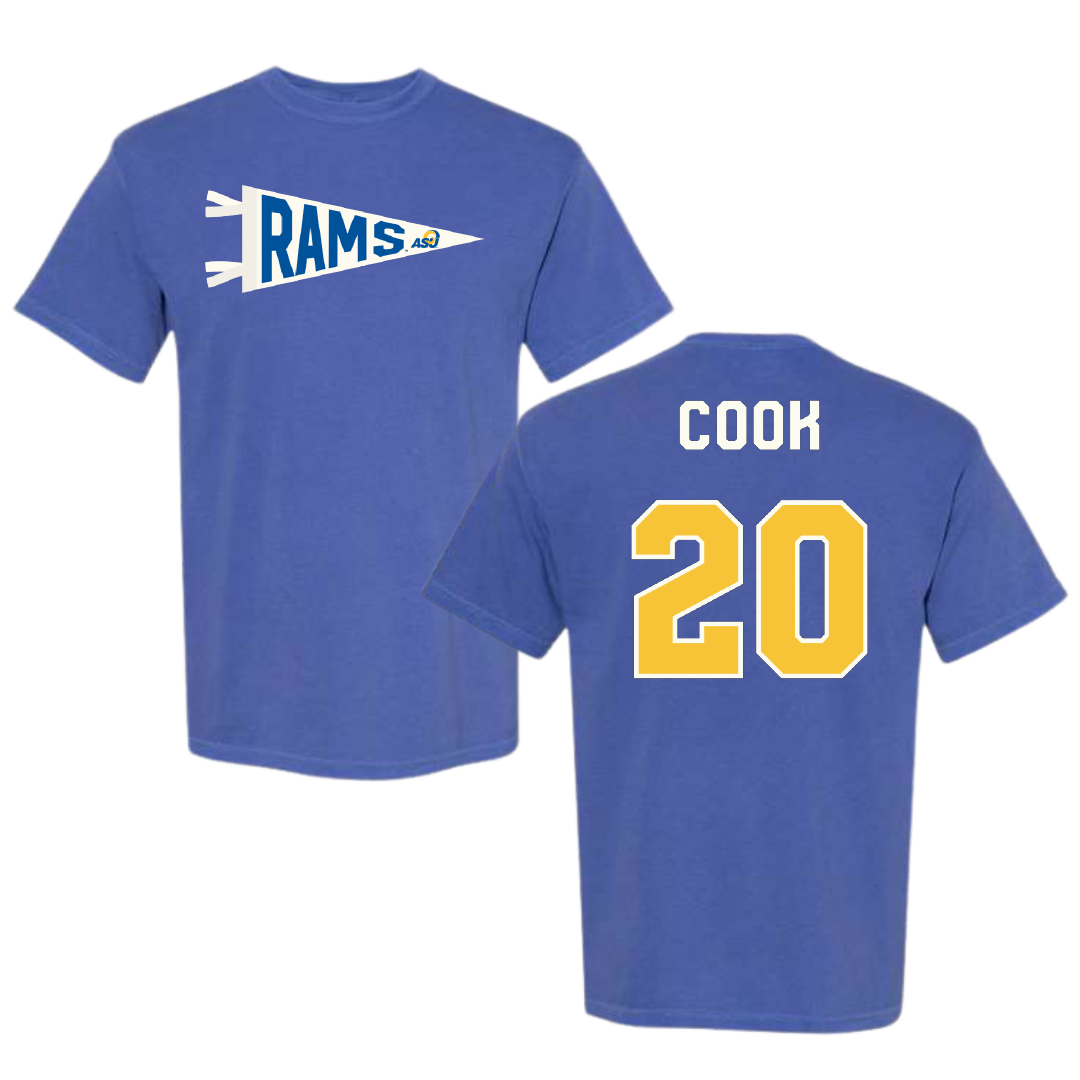 Angelo State University Baseball Blue Pennant Comfort Colors Tee - #20 Ryan Cook