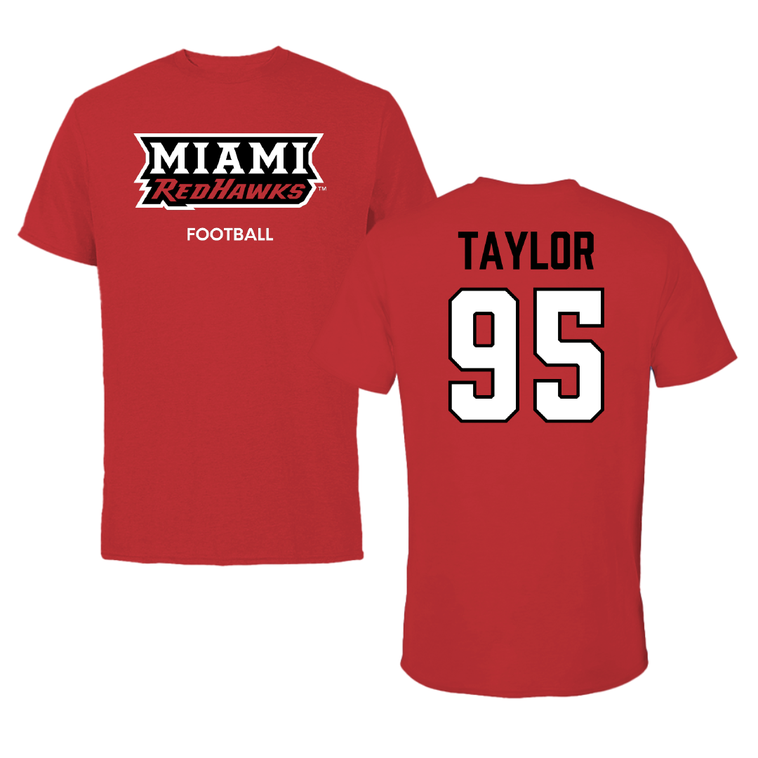 Miami University (Ohio) Football Red Tee - #95 Aariz Taylor