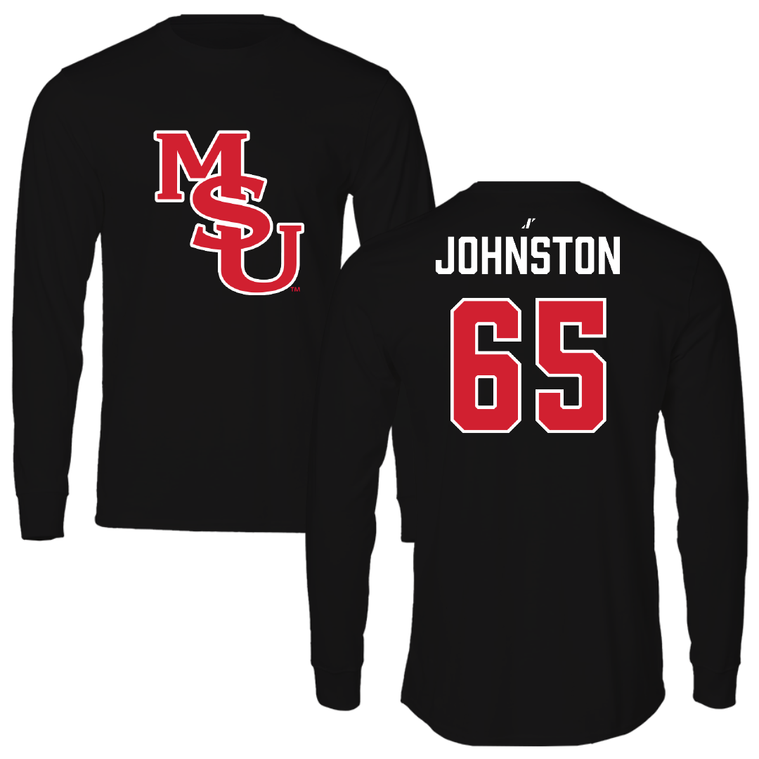 Minot State University Football Black Performance Long Sleeve - #65 Wade Johnston