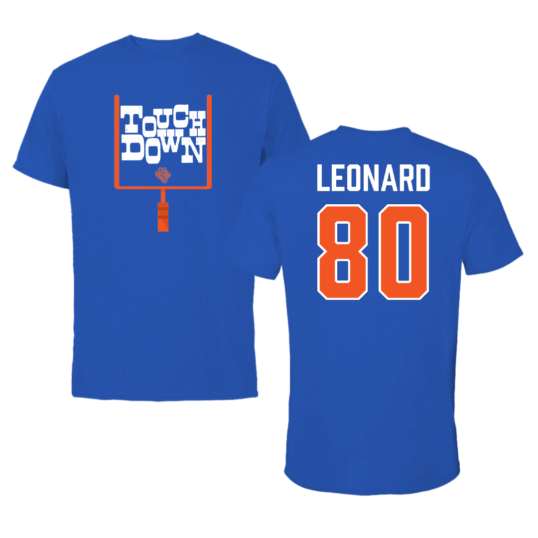 Savannah State University Football Blue Touchdown Tee - #80 Jalen Leonard