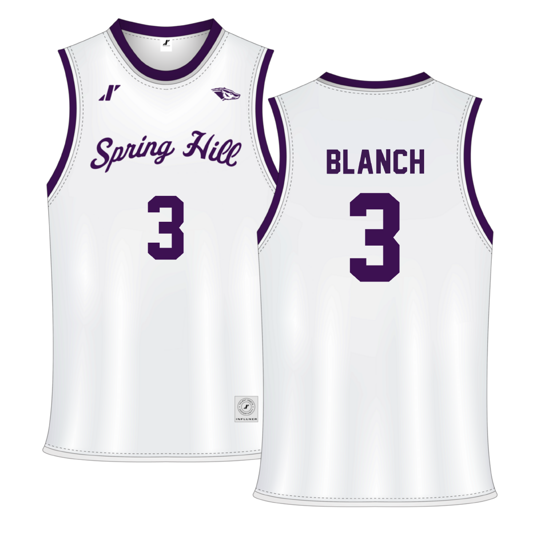 Spring Hill College White Script Basketball Jersey - #3 Nicole Blanch