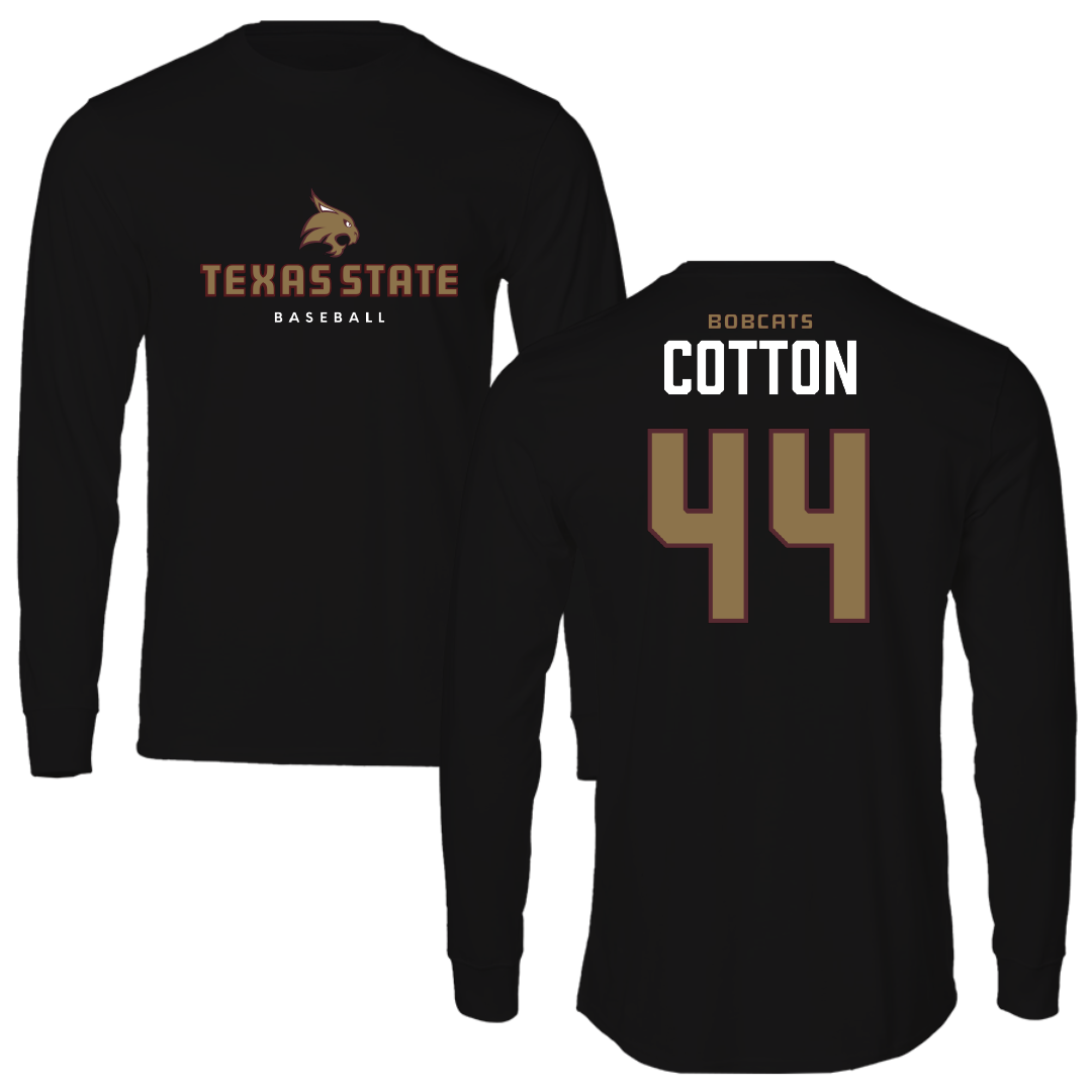 Texas State University Baseball Black Performance Long Sleeve - #44 Jackson Cotton