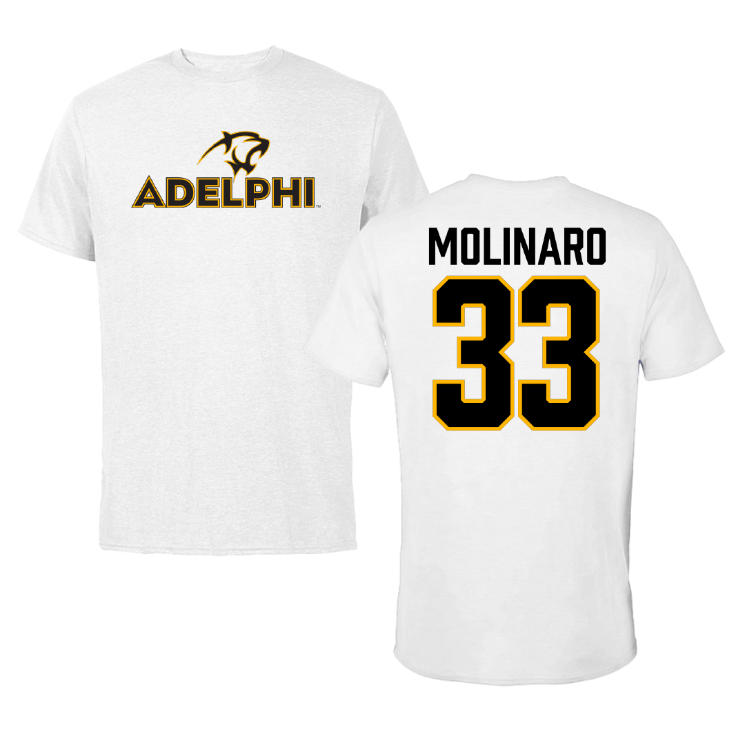 Adelphi University Baseball White Tee - #33 Bobby Molinaro