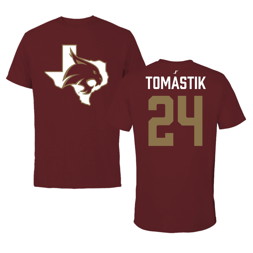 Texas State University Lacrosse Maroon State Tee - #24 Evan Tomastik