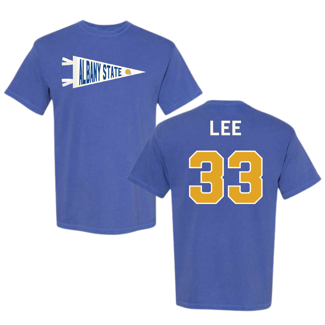 Albany State University Baseball Blue Pennant Comfort Colors Tee - #33 Austin Lee