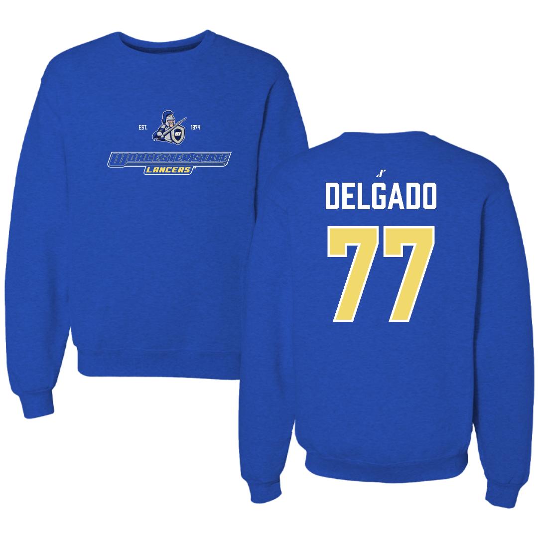 Worcester State University Football Blue General Crewneck - #77 Gavin Delgado