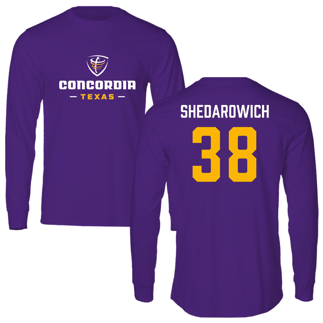Concordia University (Texas) Baseball Purple Long Sleeve - #38 Evan Shedarowich