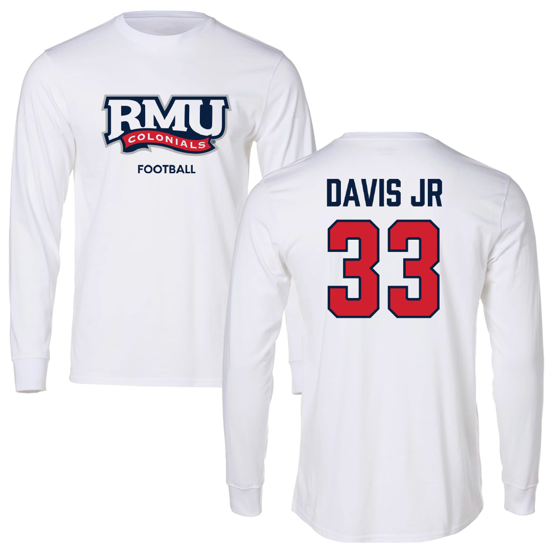 Robert Morris University Football White Long Sleeve - #33 Greg Davis Jr