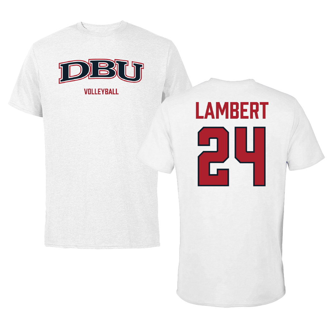 Dallas Baptist University Volleyball (W) White Performance Tee - #24 Lexi Lambert