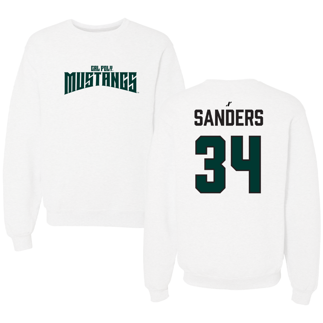 Cal Poly Football White Classic Crewneck - #34 Kendric Sanders