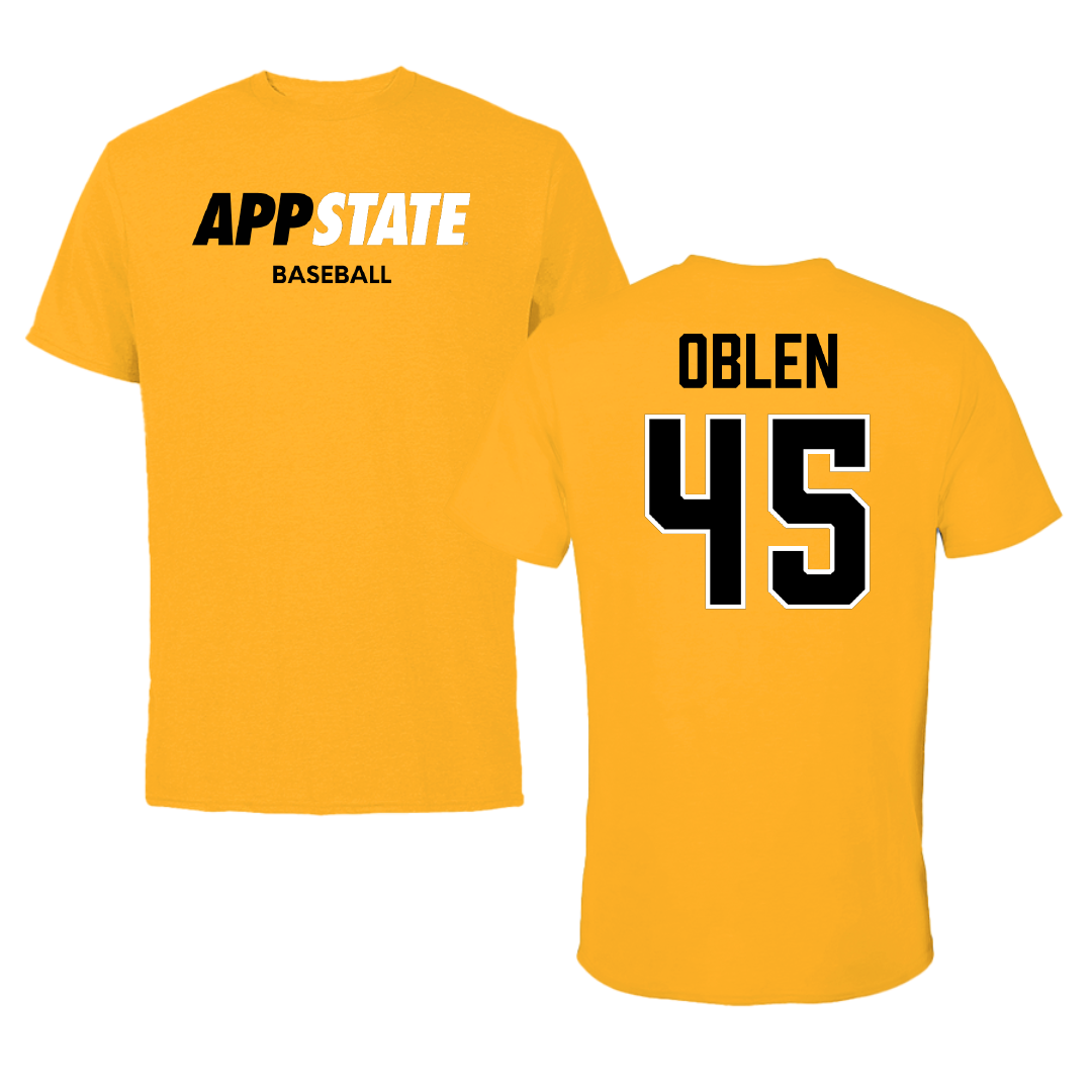 Appalachian State University Baseball Gold Performance Tee - #45 Luke Oblen