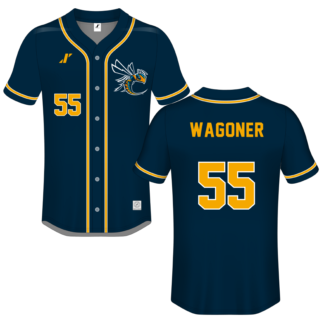 Cedarville University Navy Button-Down Jersey - #55 Jensen Wagoner