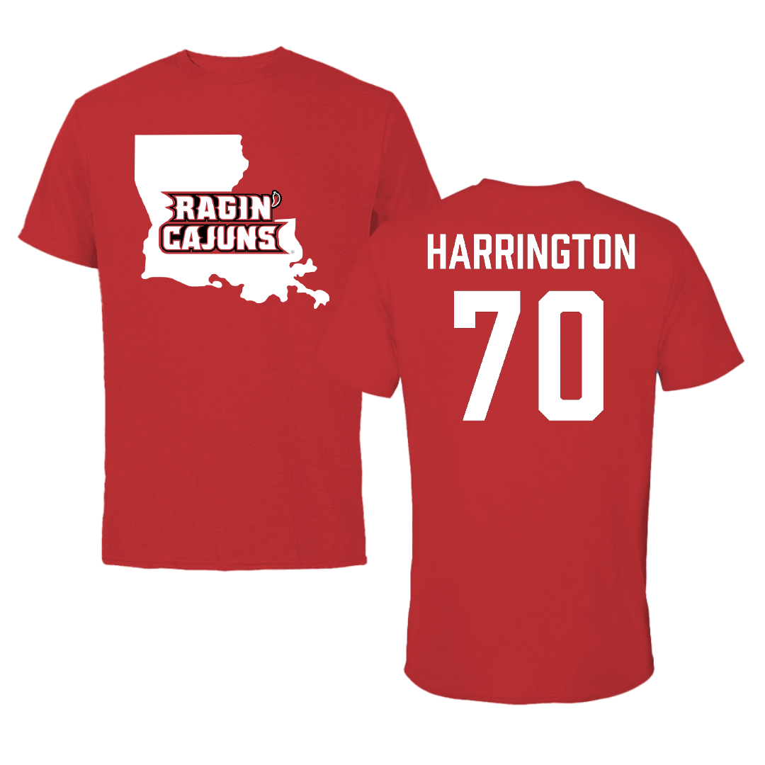 University of Louisiana at Lafayette Football Red State Performance Tee - #70 Jax Harrington