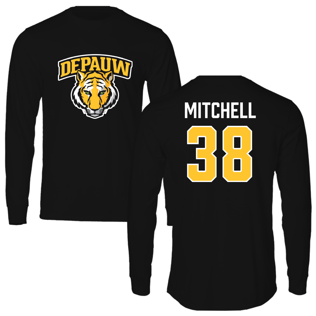 DePauw University Football Black Performance Long Sleeve - #38 Noah Mitchell