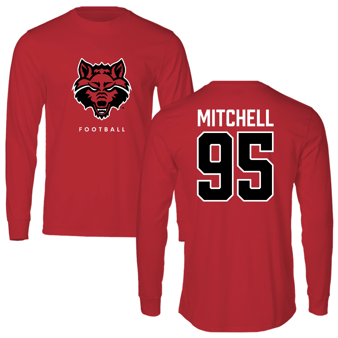 Arkansas State University Football Red Performance Long Sleeve - #95 Simeon Mitchell
