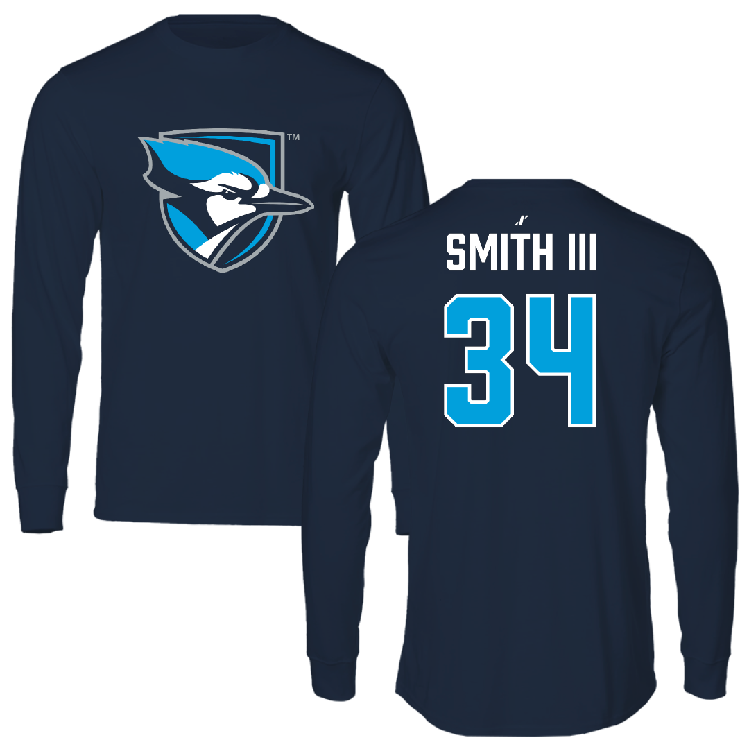 Elmhurst University Football Navy Mascot Performance Long Sleeve - #34 Prentice Smith III