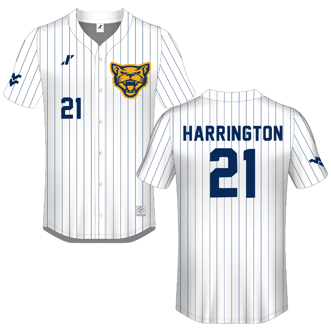 Potomac State College White Pinstripe Button-Down Jersey - #21 Alaira Harrington