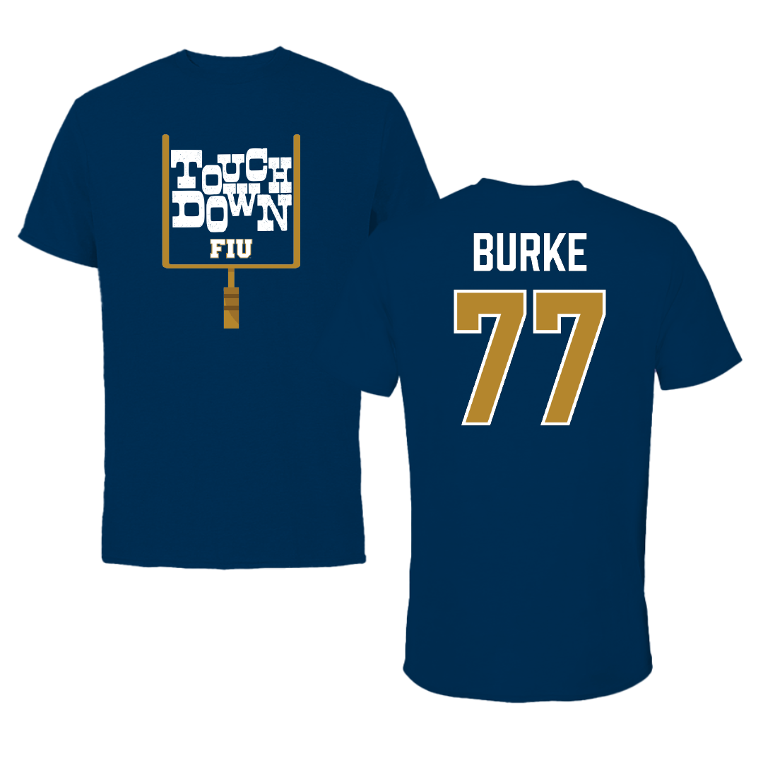 Florida International University Football Navy Touchdown Tee - #77 Travis Burke