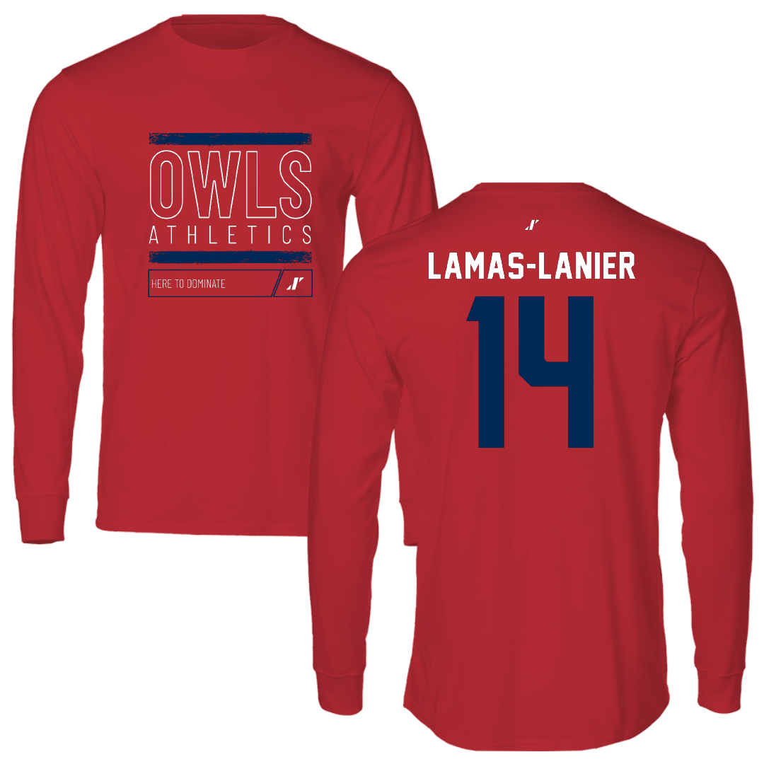 Florida Atlantic University Football Red Dominate Performance Long Sleeve - #14 Courtney Lamas-Lanier