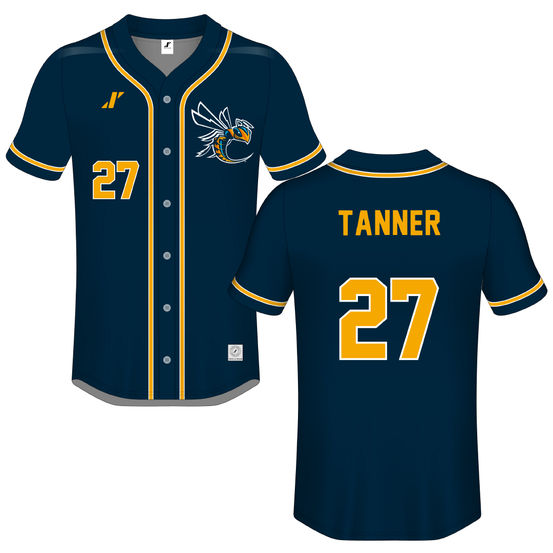 Cedarville University Navy Button-Down Jersey - #27 Eddie Tanner