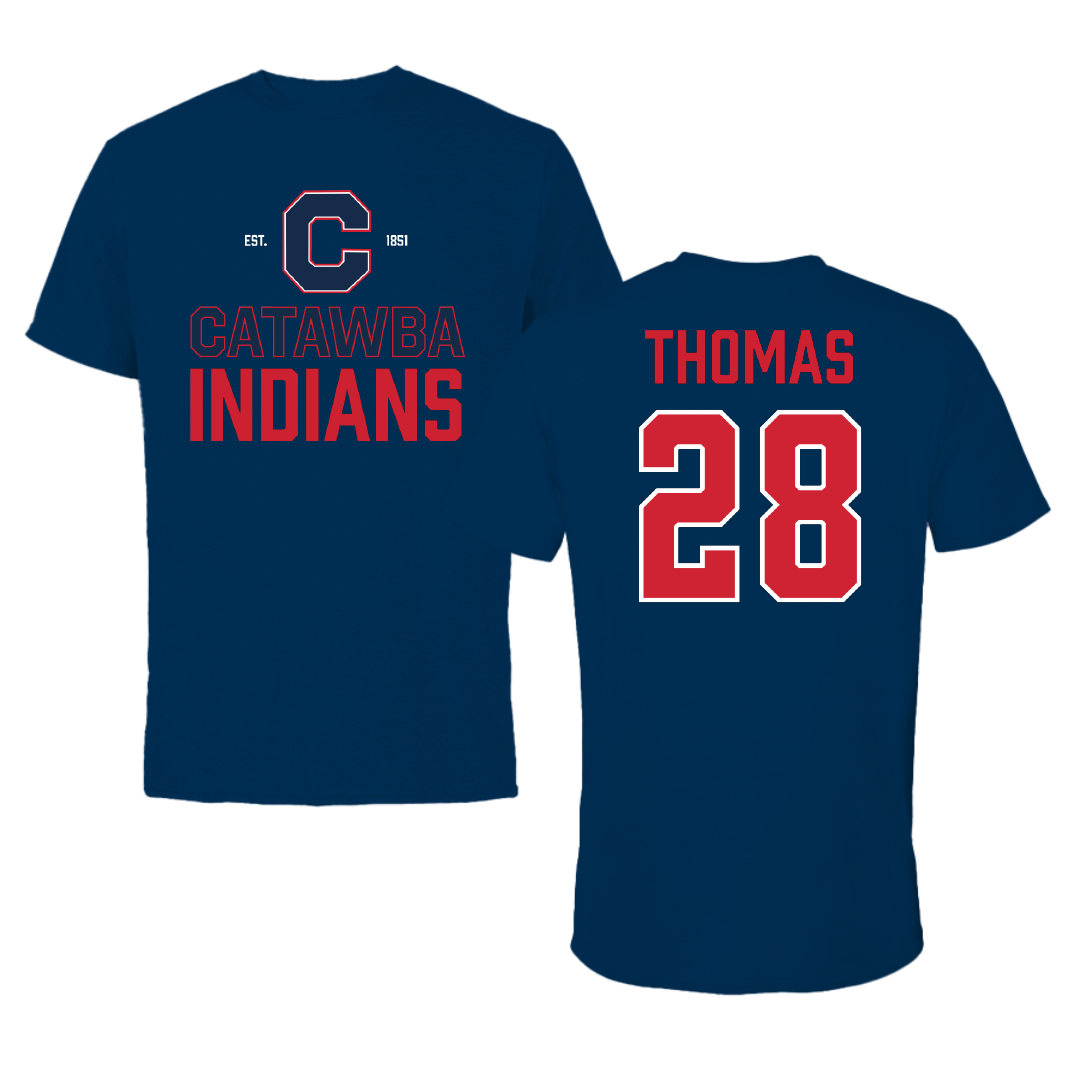 Catawba College Football Navy General Tee - #28 Jalen Thomas