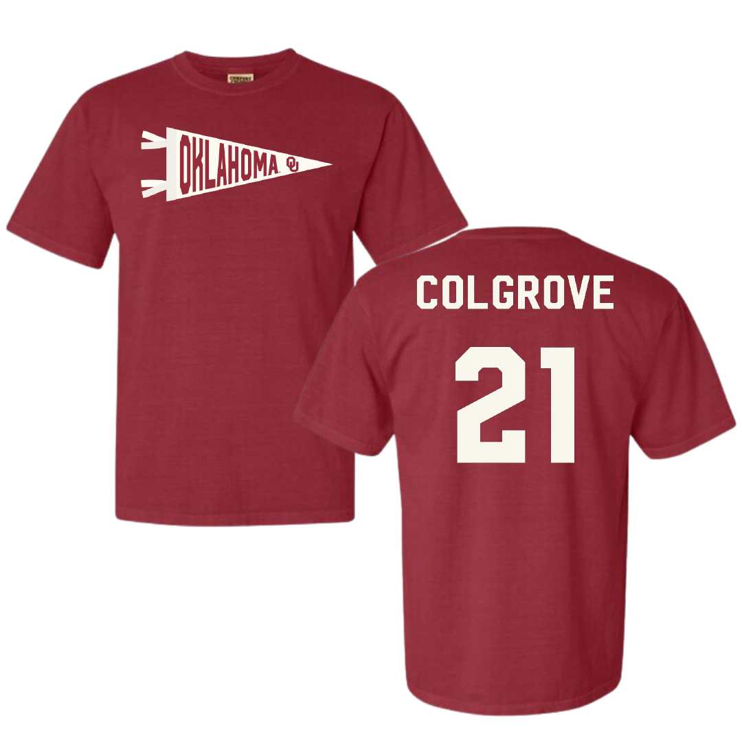 University of Oklahoma Football Crimson Pennant Comfort Colors Tee - #21 Braylon Colgrove