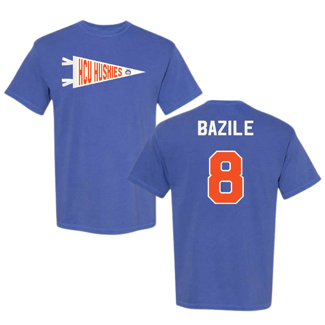 Houston Christian University Baseball Blue Pennant Comfort Colors Tee - #8 Walker Bazile