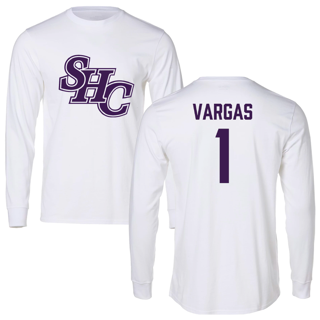 Spring Hill College Soccer White Performance Long Sleeve - #1 Carlos Vargas